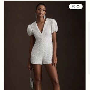 By Watters Fizz V-Neck Short-Sleeve Sequined Romper - Anthropologie
